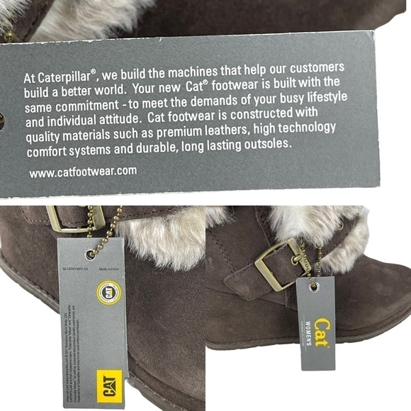 CATERPILLAR CAT BOISTEROUS FAUX FUR CAFE BROWN SUEDE WEDGE WINTER BOOTIES BOOTS - Picture 12 of 13